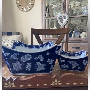 Vtg The Bombay Company Set Of 2  BUTTERFLY Chinoiserie  Bowl  Med  And Small